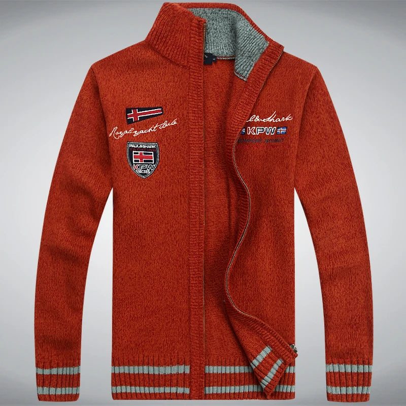 Cotton Man Sweater Shark Autumn Cardigan Overcoat Casual White Red Mens Winter Jacket 2022