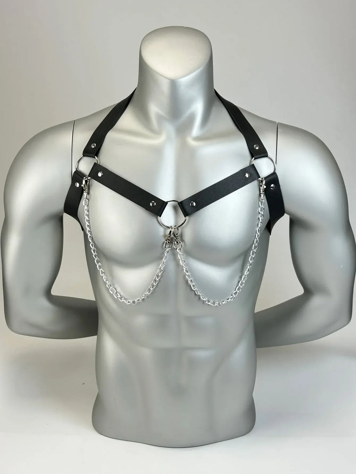 PU Leather Chest Harness with Chain for Men,Abjustable Punk Leather Cage Chest Harness,Festival Rave Outfit Chest Belt Accessory