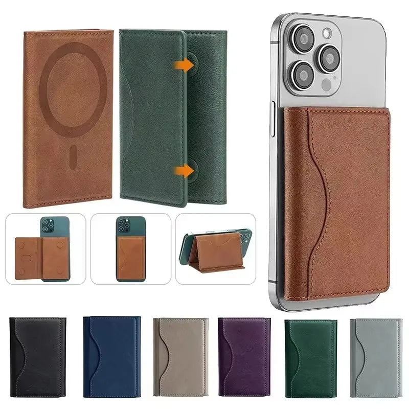 Strong Magnetic Folding Wallet Card Holder Leather Case for IPhone 17 16 Pro Max for MagSafe Stand Cover for Samsung