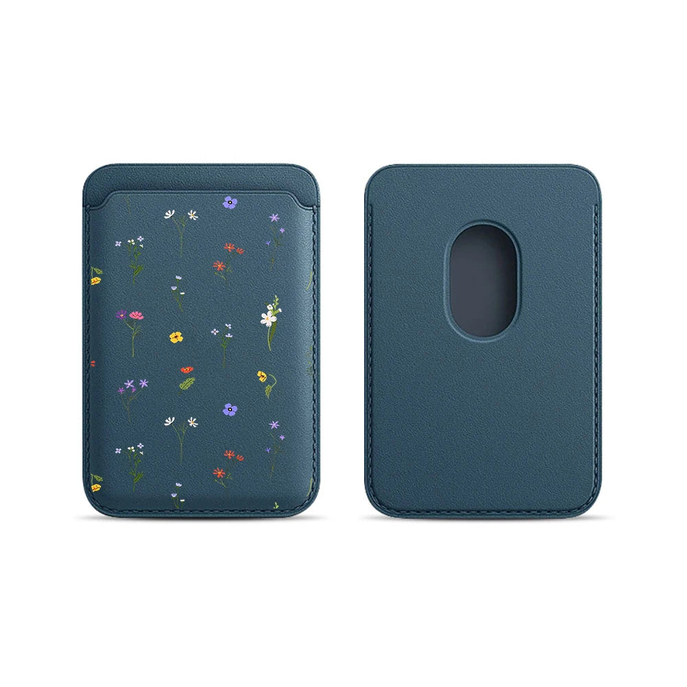 Leather Card Wallet Cover Magnetic Phone Card HolderPhone Back Bag Cute Flowers Case Suitable For all iPhone For Magsafe Card