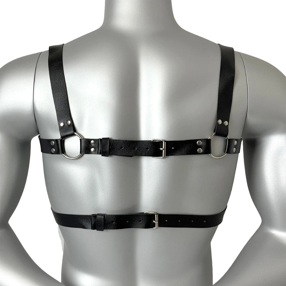 Men PU Leather Chest Harness Belt Adjustable Body Waist Strap with O Ring Rivet Punk Gothic Halloween Carnival Party Accessories