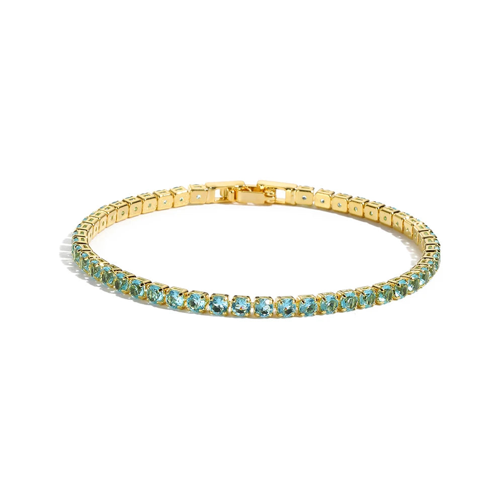 Colorful Crystal Tennis Bracelet for Women Waterproof Multicolor 3MM CZ Wedding Birthstone Hand Chain Jewelry Wholesale