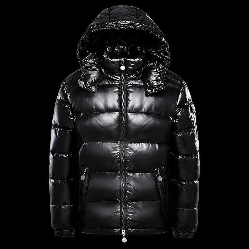 Black Shiny Padded Jacket Unisex Couple Plus Size Hooded Fleece Thickened Coat Winter Streetwear