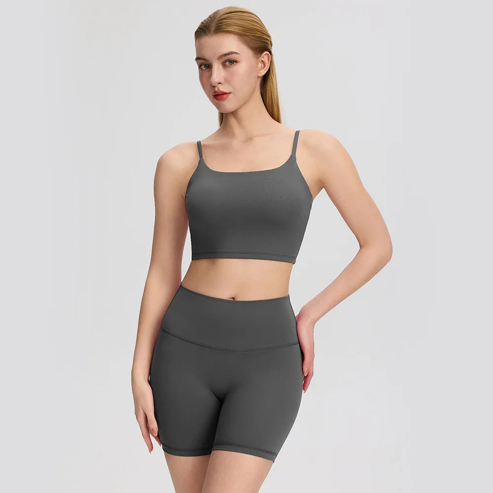 Yoga clothes, running suit, women's chest cushion vest, hip lifting high waist yoga shorts, quick drying breathable fitness suit