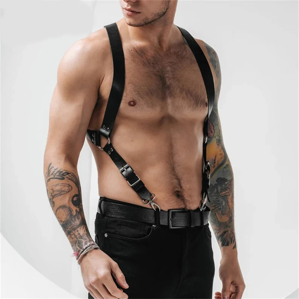 Fetish  Men Sexy PU Leather Harness Male Lingerie Adjustable Body Punk Style Belts BDSM Bondage Harajuku Garter For Adult