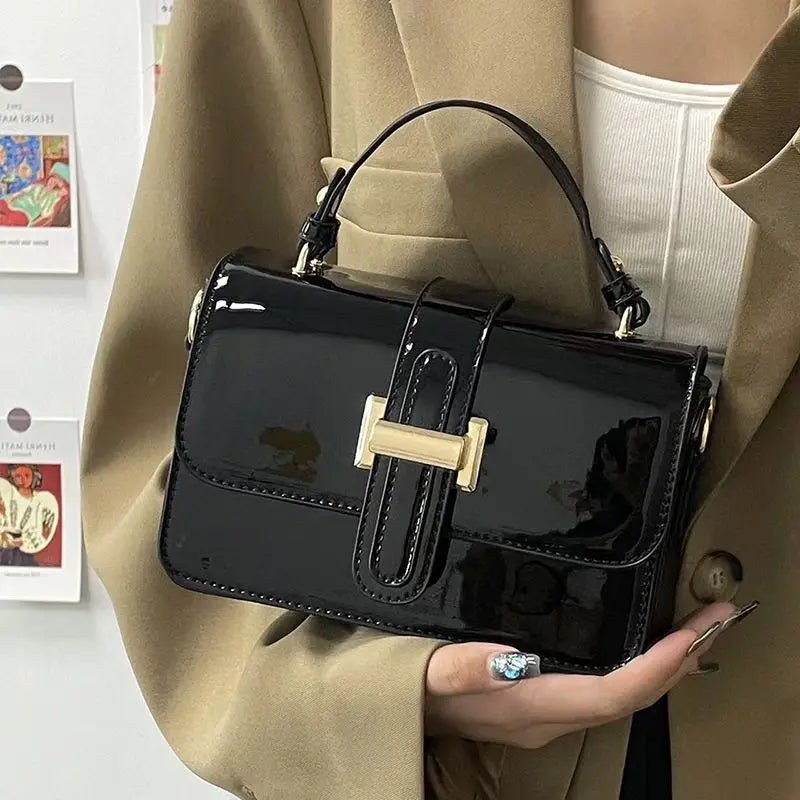 Handheld Small Square Bag, Fashionable, Niche, Versatile, High-end, Textured, Glossy, Simple, Single Shoulder Crossbody Women's