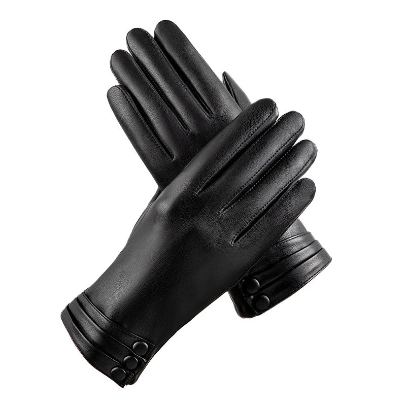 Handschuhe Damen Winter Outdoor Mode Bequeme Warme Handschuhe Plüsch Touchscreen Fahren PU Lederhandschuhe