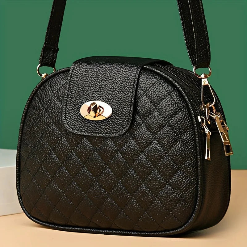 Chic Black Crossbody Bag for Women Vintage Inspired Shoulder Purse with Adjustable Strap, Lightweight Faux Leather Women Bag