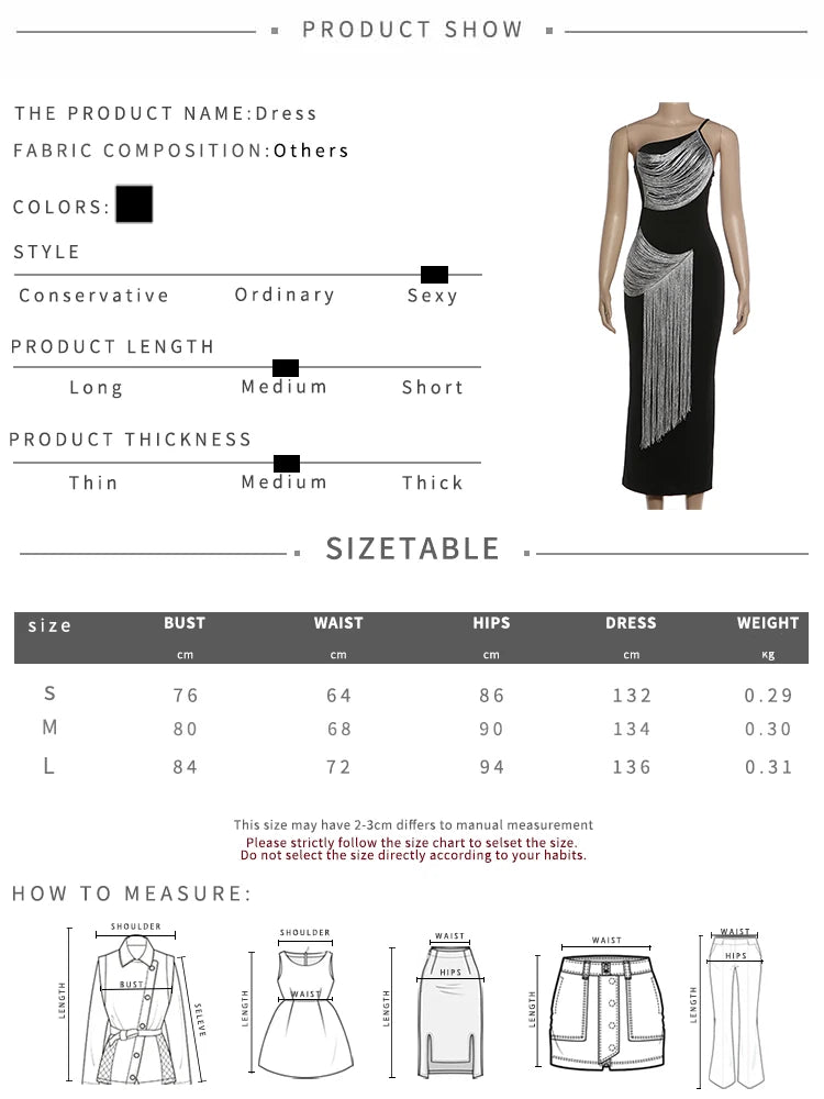 Hottie Tassel Dress Women Inclined Shoulder Sleeveless Sexy Skinny Prom Party Summer Fashion Vacation Chic Vestidos