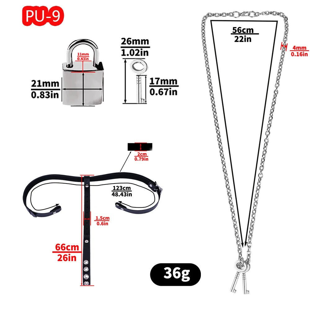 PU Leather Chastity Belt For Metal Penis Lock Cage Auxiliary Harness Belt Underwear Chastity Accessories B*SM Men S*x Toys