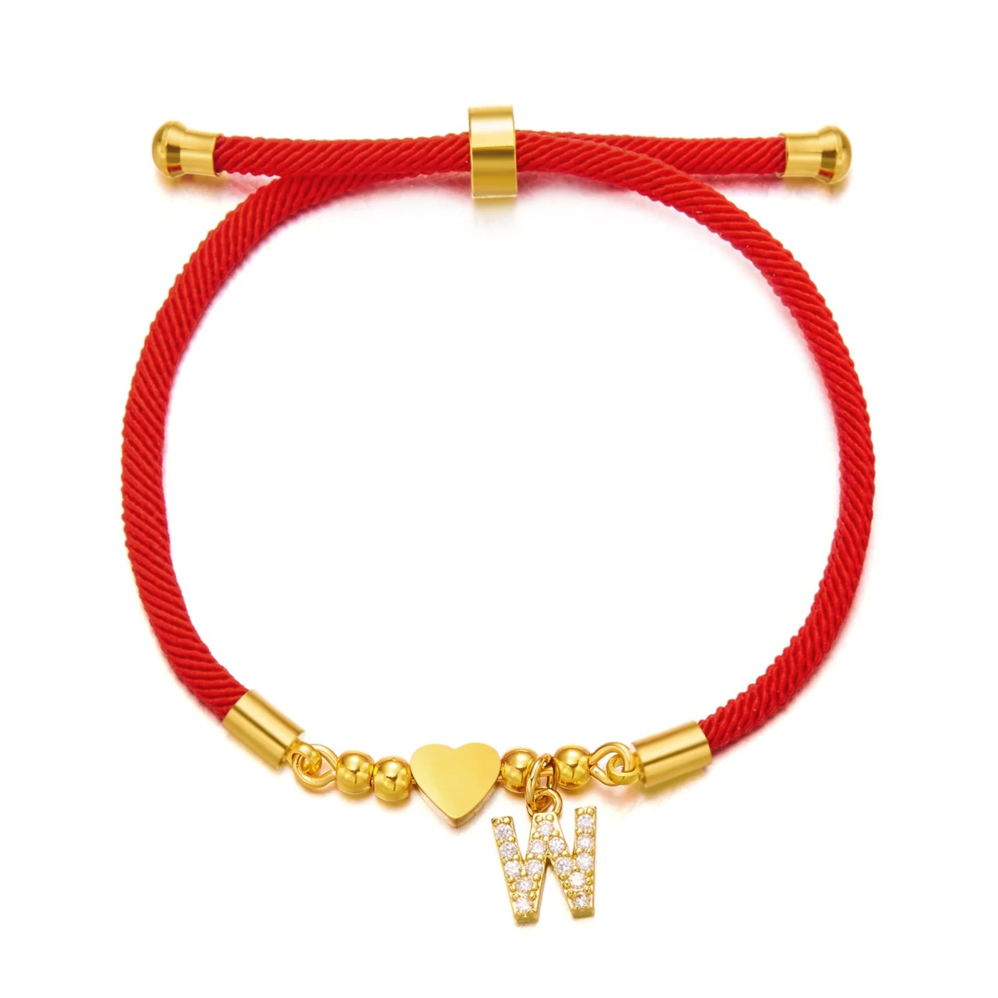 Stainless Steel A-Z Initial Letter Bracelet For Women Men Gold Color Love Heart Pendant Red Luck Rope Charm Bangle Charm Jewelry