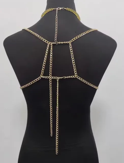 Handmade  Lingerie Harness Beaded Bra Halter Neck See-through Tassel Hollow Out Tops Body Beachwear Exaggerated Beaded Neck Bra