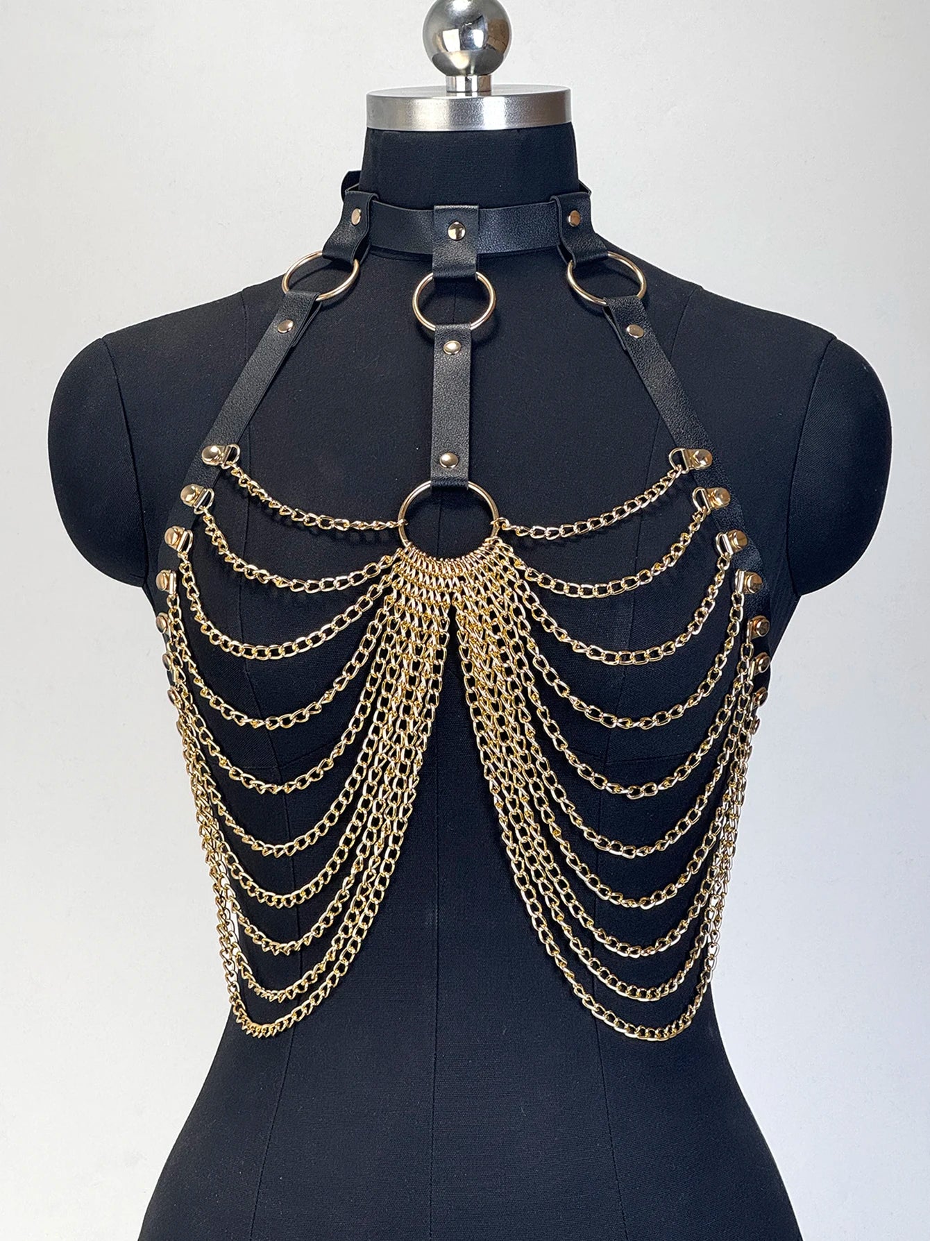 Fashion Ladies PU Leather Full Body Harness with Chains  Adjustable Body Decoration Strap Gothic Collocation Accessories