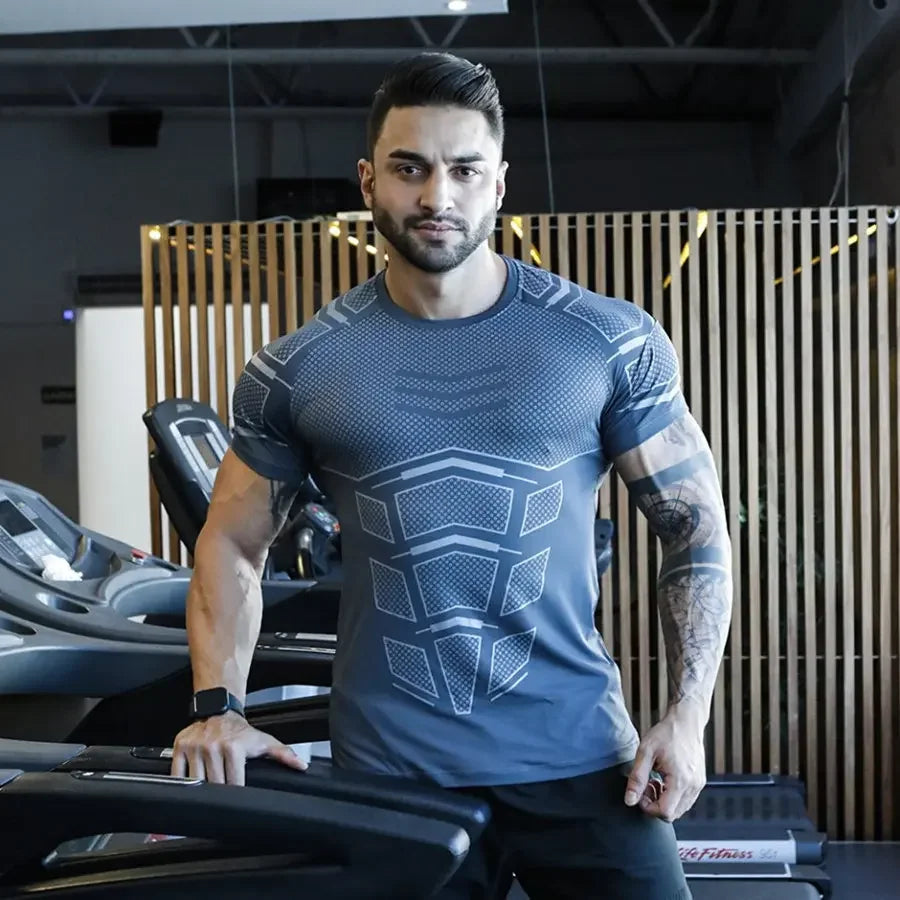 Men Running Sports T-shirt Training Quick Dry Tight Short Sleeves Shirt Bodybuilding compress Fitness Tee Tops men Clothing