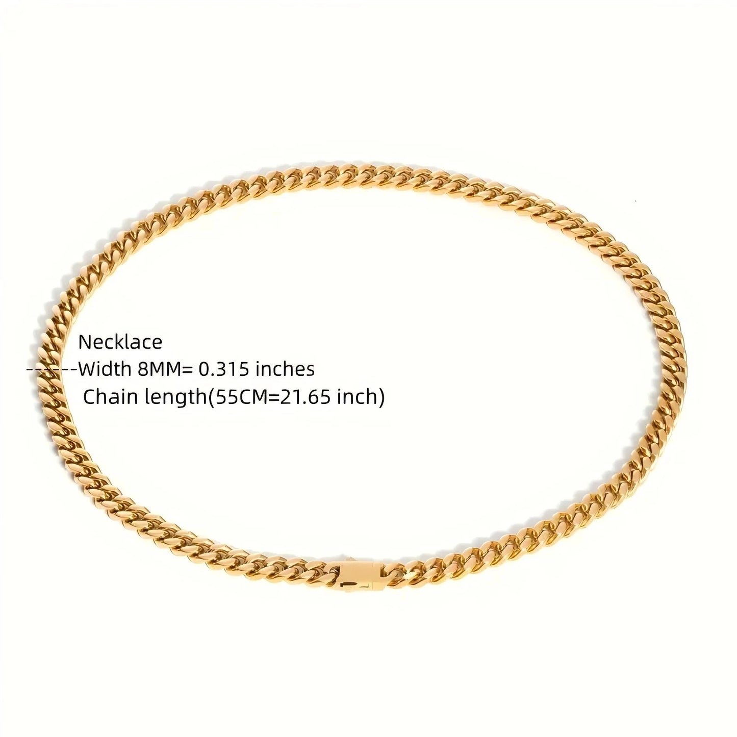 Stainless steel, 12mm gold-plated, necklace and hip-hop bracelet kit from the Cuban chain in Miami, gifts for men and women