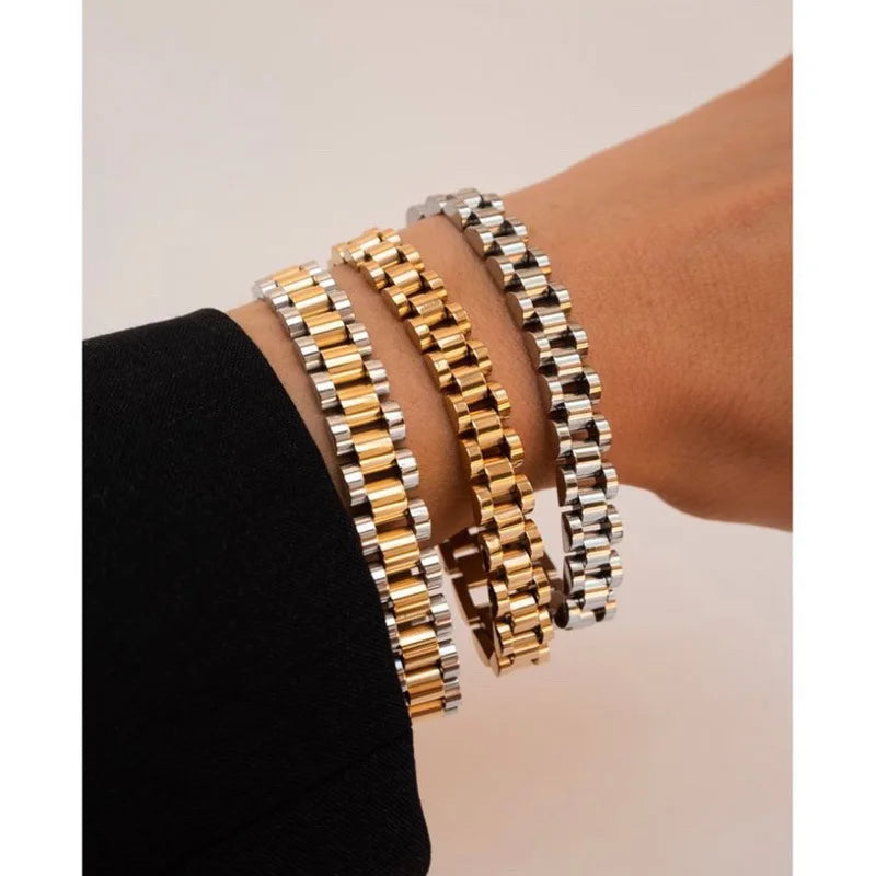 E.B.belle  New Stainless Steel Gold Plated Detachable Wristbands Bracelets Bangles For Women Men Gold Wrap Bracelets