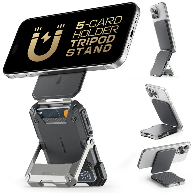 Magnetic Tripod Phone Stand Credit Card Holder for iPhone 16/15/14/13/12 SUPCASE Adjustable Phone Stand Compatible with MagSafe