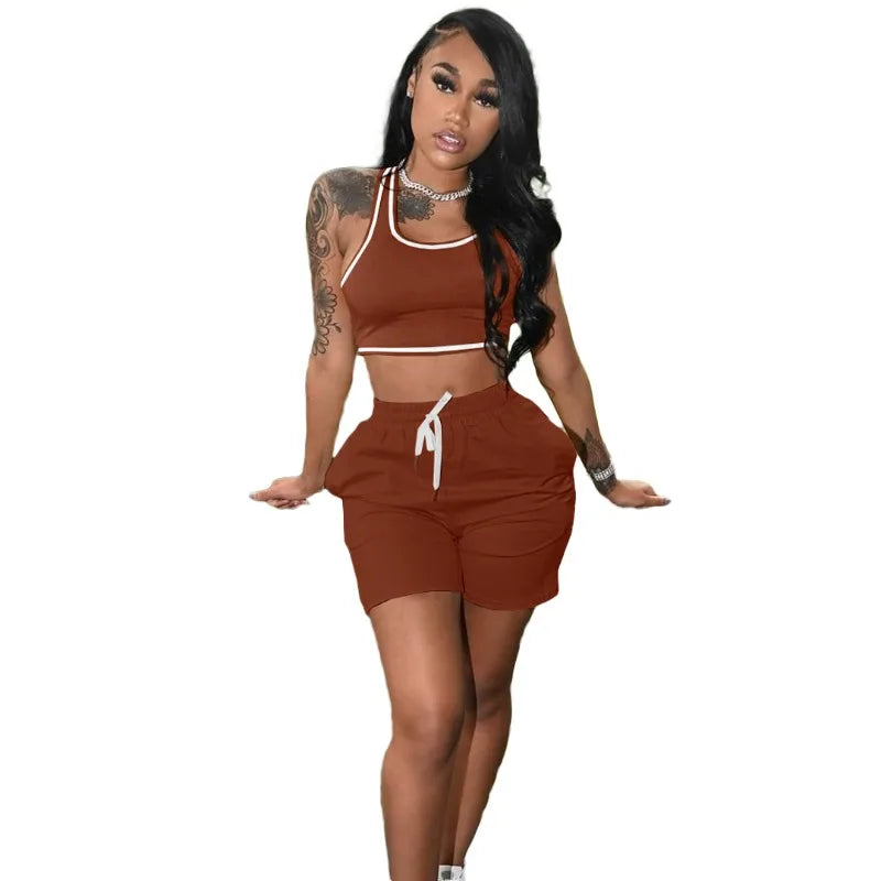 Casual Workout Sets 2 Piece Outfits for Women 2025 Sport Crop Tank Top High Waist Yoga Shorts Leggings Lounge Wear Tracksuit