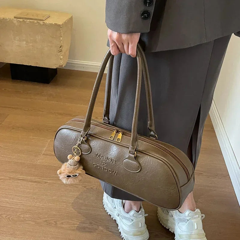 PU High Quality Zipper Shoulder Bags 2024 Sewing Thread Handbags for Women Large Capacity Versatile Shopping Free Shipping