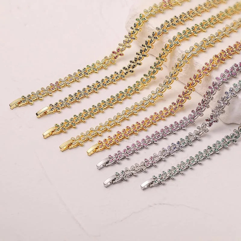 HECHENG, Four Leaf Clover Crystal Necklace, Ladies' Sparkling Zircon Luxury Bracelet, Wedding Party High-quality Gift Jewelry