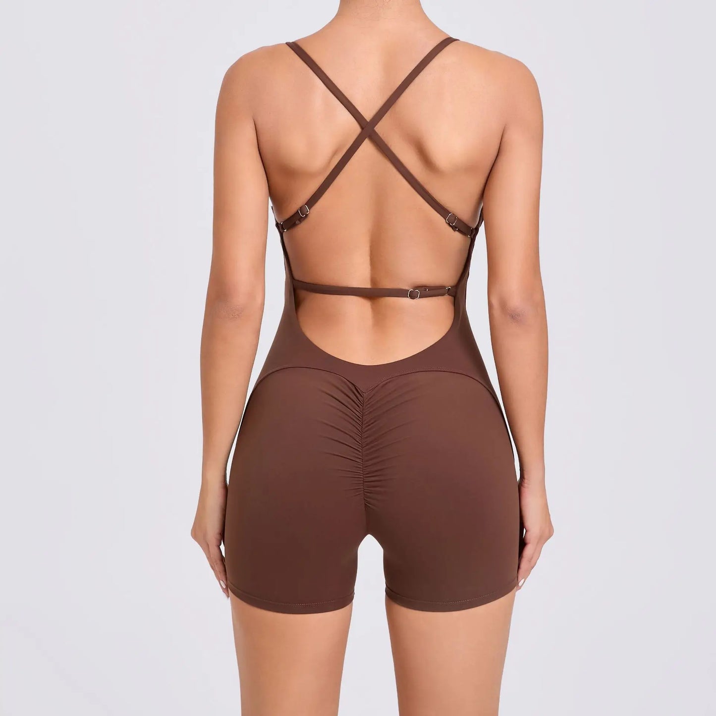 Gym Workout Clothes Backless One-Piece Yoga Suit Tight-Fitting Sports Bodysuit Fitness Suit Adjustable Shoulder Strap Jumpsuit