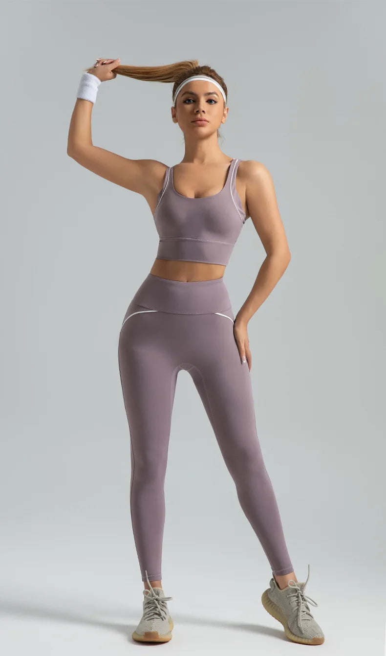 New Women's 2pcs Yoga Set Yoga Clothes High Waist Strap Cross High-elasticity Yoga Sports Bra Fitness Wear Set Women's Tracksuit