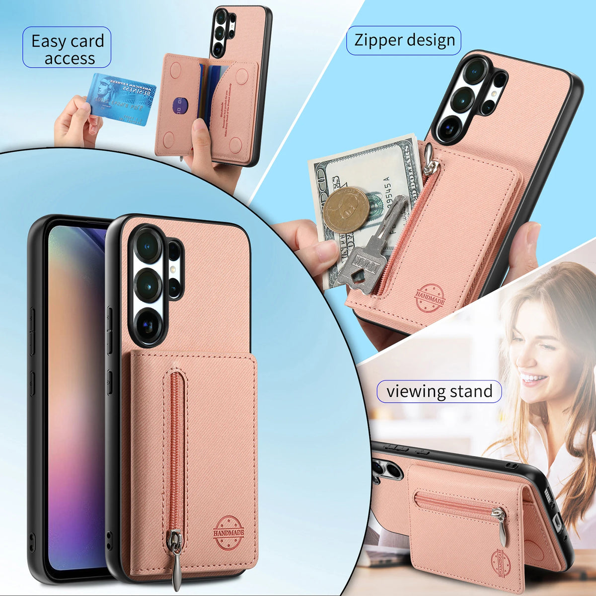Zipper Cards Wallet Leather Phone Case For Samsung Galaxy S26 S24 S23 S22 Ultra Plus S23 S26 S25FE Purse Card Holder Stand Cover