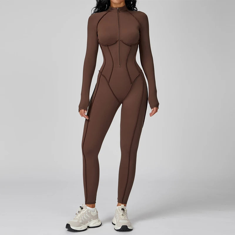 VITALINOVO Womens Running Onesie Athletic Romper Pants Long Sleeve Zip Up Hiking Outfits One Piece Workout Bodycon Jumpsuits