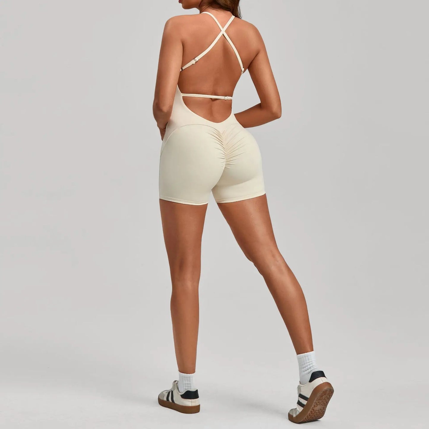 Gym Workout Clothes Backless One-Piece Yoga Suit Tight-Fitting Sports Bodysuit Fitness Suit Adjustable Shoulder Strap Jumpsuit