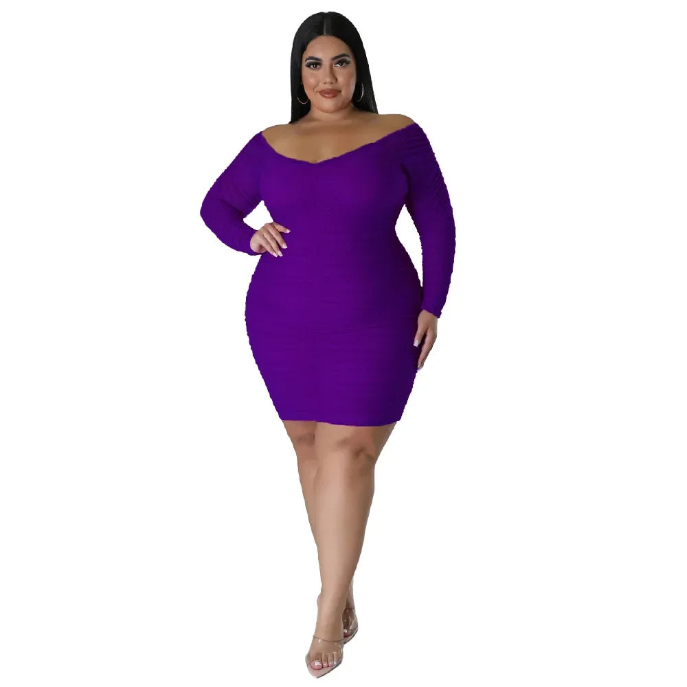 Plus Size N7697 Autumn New Women's Dress Sexy Nightclub Style Wrap Chest Spliced Mesh Sleeves Covering Buttock Clothing