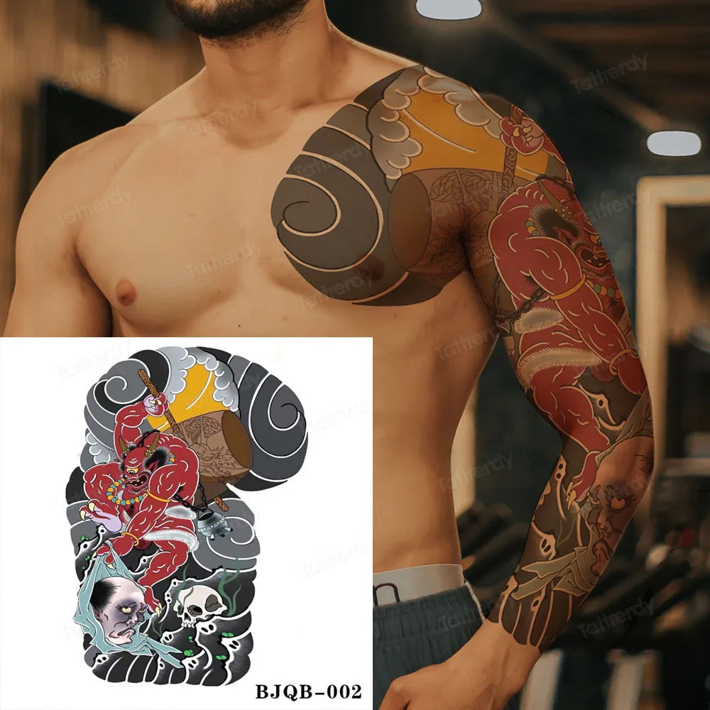 Men Super Large Chest Temporary Tattoo Stickers Full Arm Sleeve Body Art Muscle Adult Tattoo Waterproof Totem Tribal Dragon