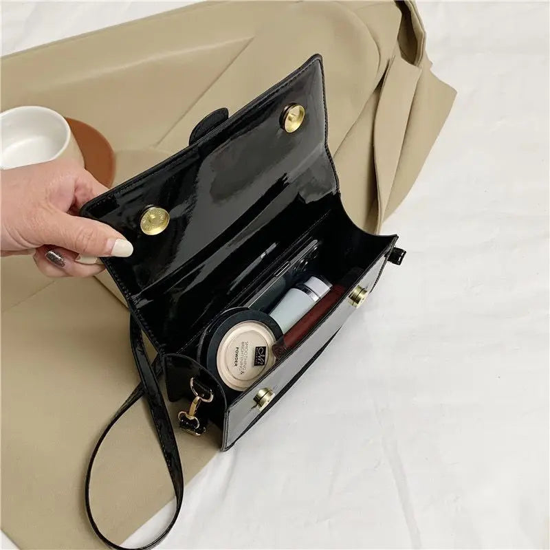 Handheld Small Square Bag, Fashionable, Niche, Versatile, High-end, Textured, Glossy, Simple, Single Shoulder Crossbody Women's