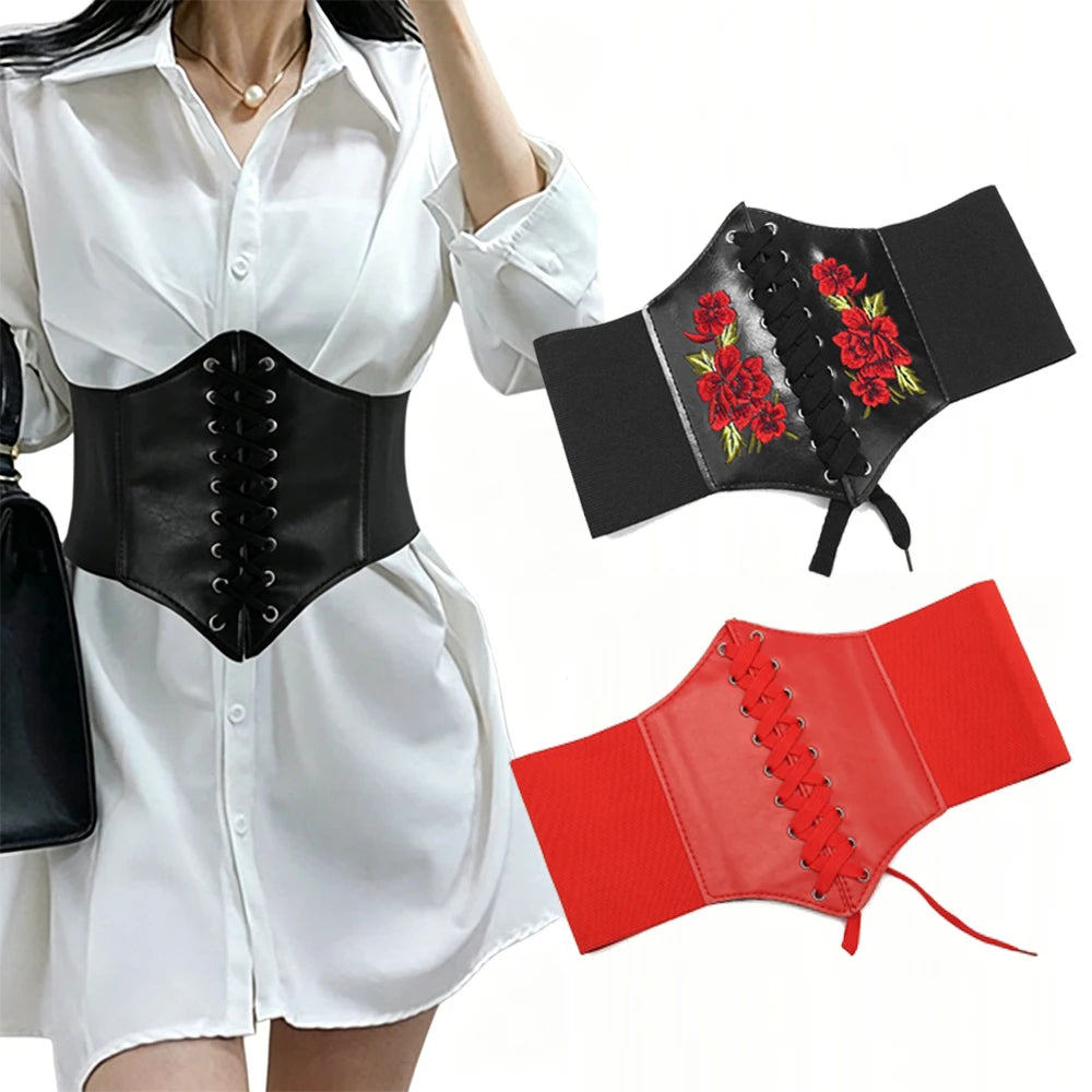 Women's Corset Body Shapewear Sexy Wide Leather Belt Cummerbunds Strap Belts for Women High Waist Slimming Corsets and Bustiers