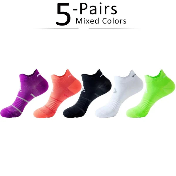 5 Pairs Man Sport Socks Professional Nylon Compression Sweat-Absorbing Quick-Drying Non-Slip Fitness Marathon Ankle Crew Socks