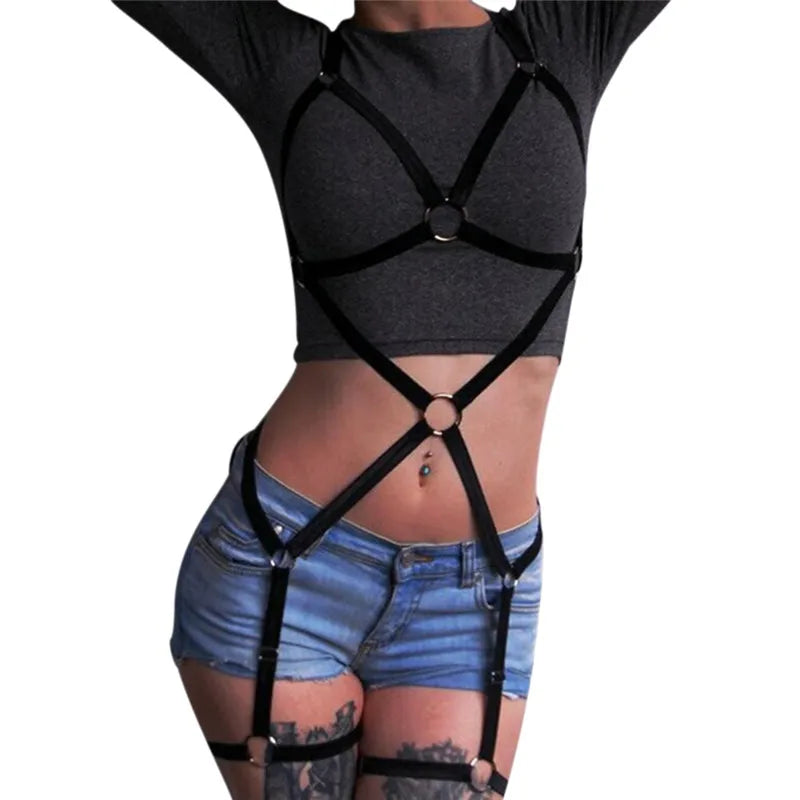 1pc Black Whole Body New Women Body Harness Bra Cage Top Lingerie Adjustable Size Harness Lingerie Clothing Harness Bondage Belt