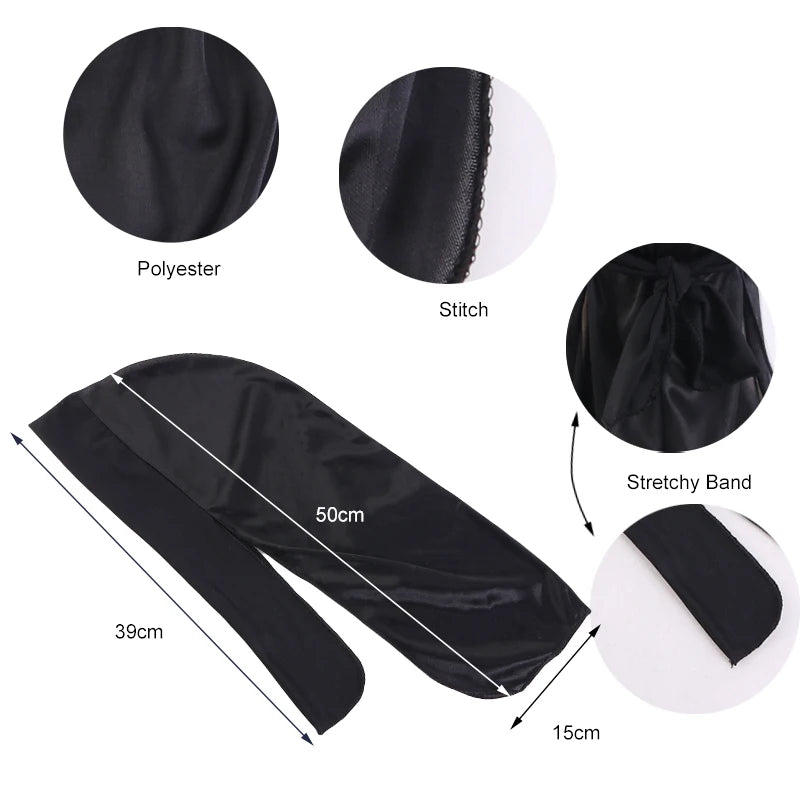 Seidige Durags für Herren, Bandanas, Turbanmütze, dehnbare Perücken, Satin, Doo Rag Durag, Unisex, Piratenmütze, Herren, Hip-Hop-Stirnband, Biker-Kopftuch