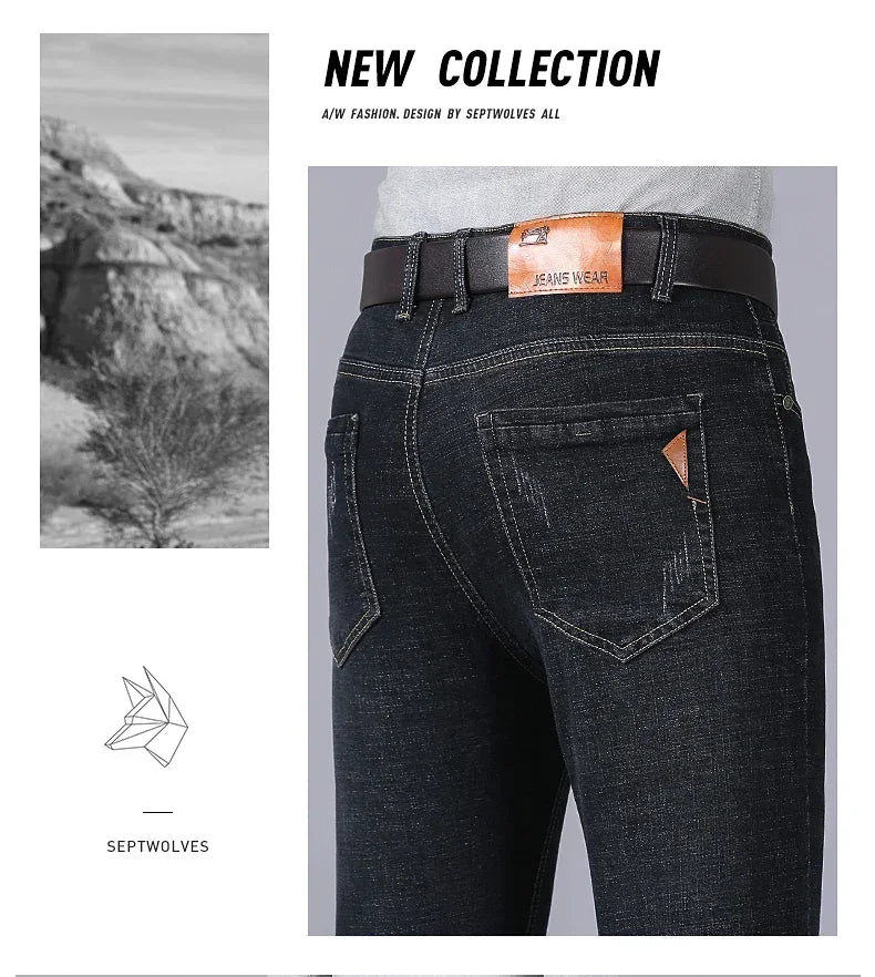Men Fashion Straight Jeans Men New Stretch Slim Fit Pants Comfortable Soft Business Denim Trousers Male Brand Clothing