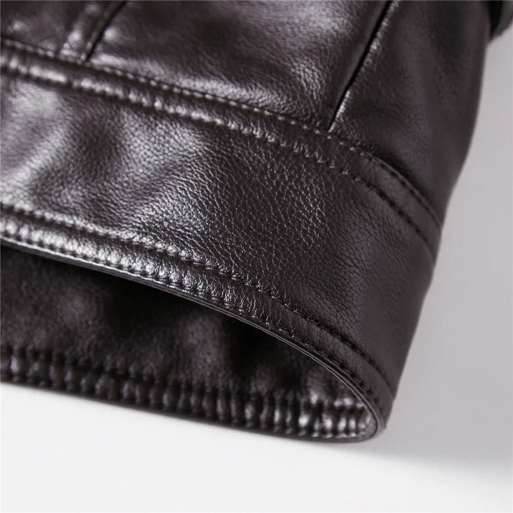 Leather Jacket Streetwear Biker Coat Slim Fit Autumn Winter Coat Men Fur Lined Men Motorcycle Jacket Fashion Men Jacket