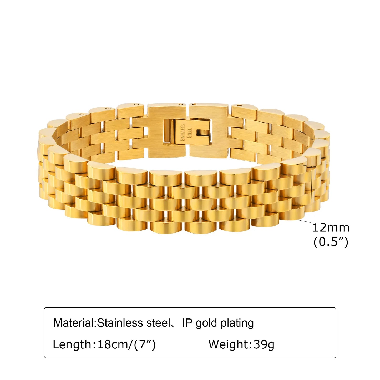 Vnox Stainless Steel Classic Watchband Bracelet For Women Men,Watch Straps Width Link Chain Bracelet Bangle,Unisex Hand Jewelry