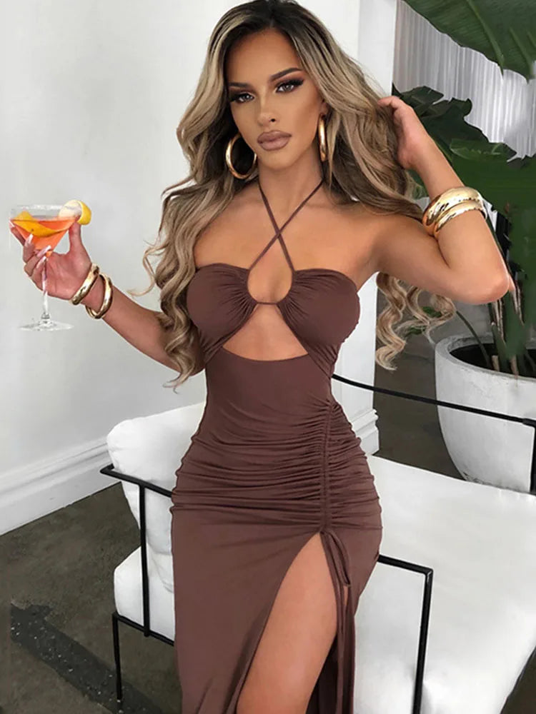 Sleeveless Sexy Female Midi Backless Dresses Slim Night Club Party Women's Dress Bodycon Vestidos Elegantes