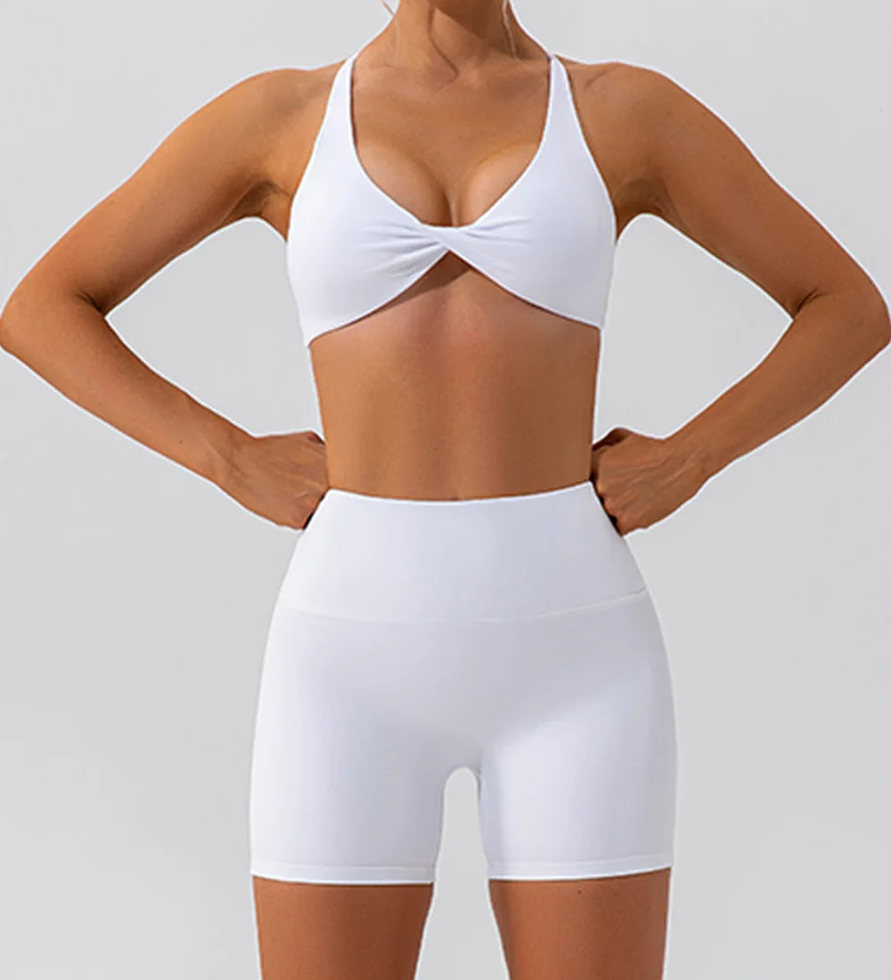 Sexy Gym Yoga Set Women Summer Seamless Sports Suits Fitness Workout Clothes Women's Tracksuits Sports Bra High Waist Shorts