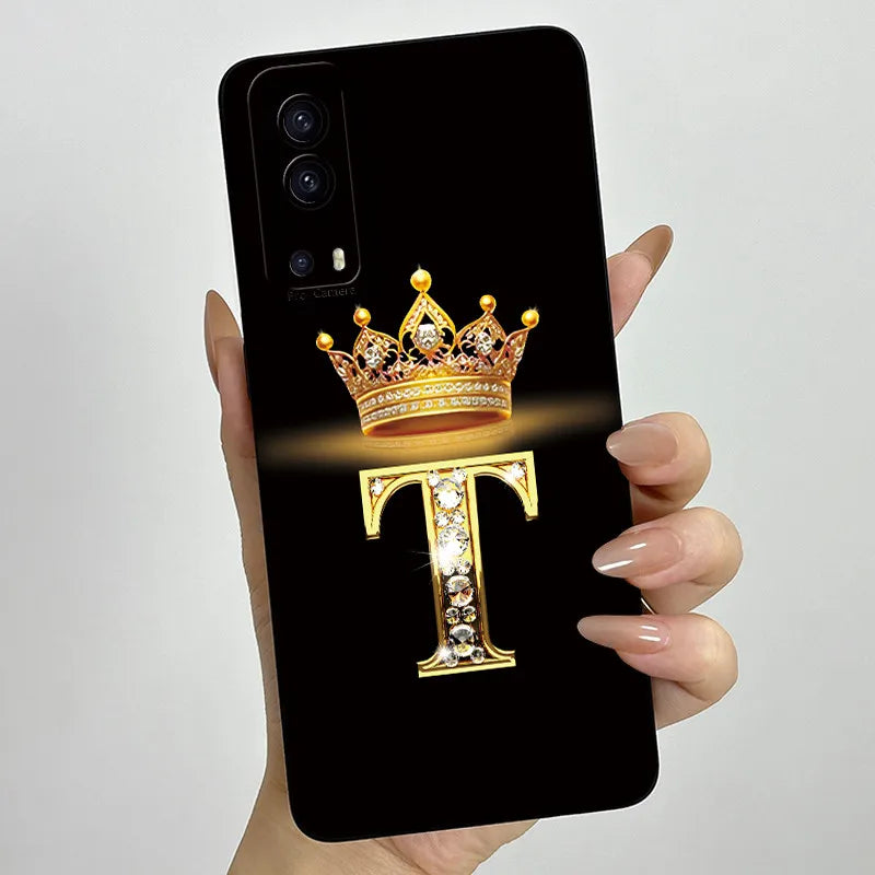 For Vivo Y72 5G V2041 Case Crown Letters Liquid Silicone Soft Phone Cases For Vivo Y52 5G V2053 Y72 Camera Protection Back Cover