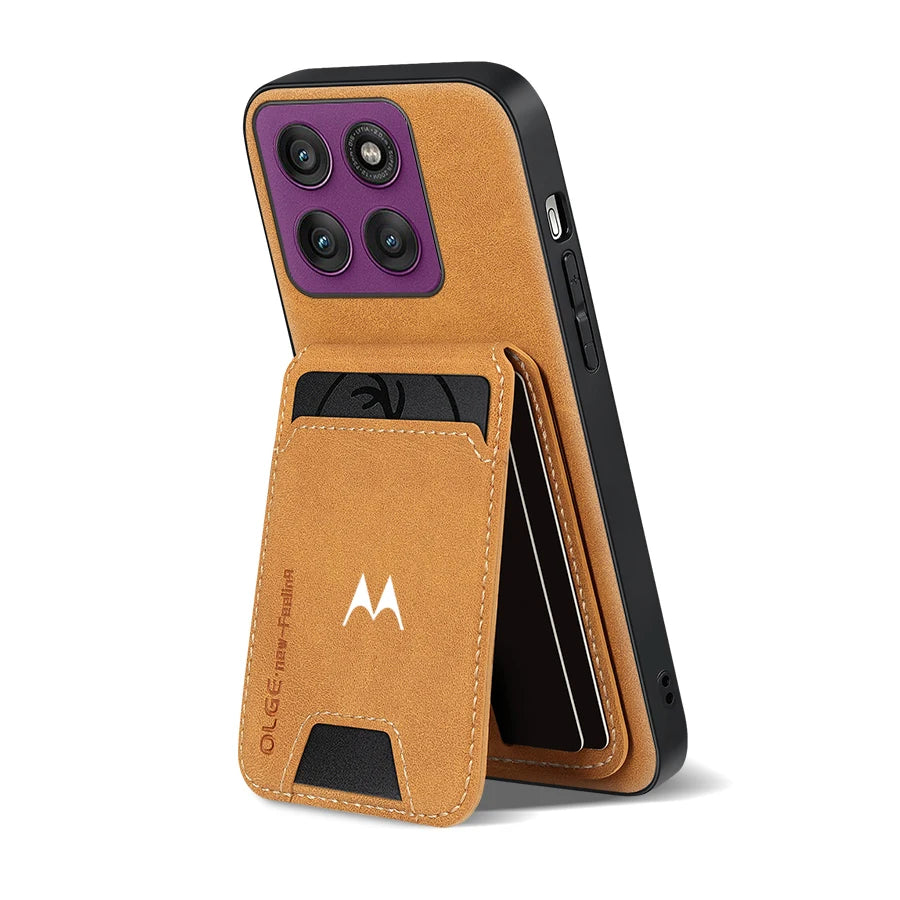 Business Luxury Sheepskin Leather Case For Motorola Signature Edge 60 70 Fusion Plus Pro Card Holder Magnetic Stand Phone Cover