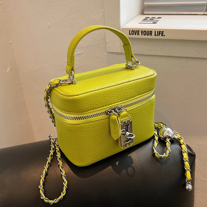Women Square Handbags Summer Fashion Chains Crossbody Bags Texture PU Shoulder Bag Elegant Chic Mini Mobile Phone Bags