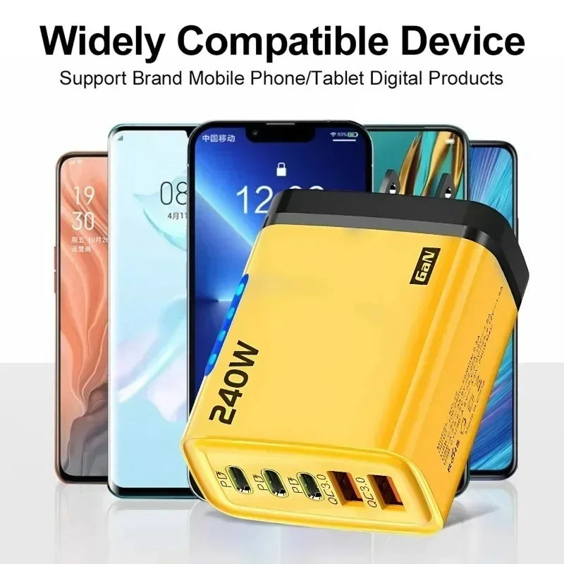 5 in 1 GaN Desktop Charger 240W Fast Charging Adapter 10A USB To TypeC Cable 3PD 2 USB Charger For IPhone 16 15pro Laptop 2026