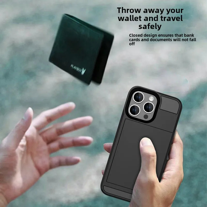 Phone Case for IPhone 16 15 14 Plus 13 12 11 Pro Max Wallet with Card Holder Slot Sliding Pocket Dual Layer Protective Cover