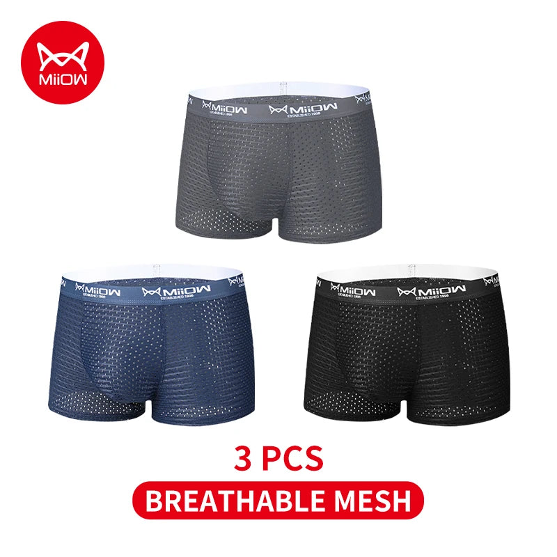 MiiOW 3/4/6Pcs Mesh Breathable Men Boxer Briefs Ice Silk Underwear Graphene Antibacterial Men Panties Underpants Man Boxershorts