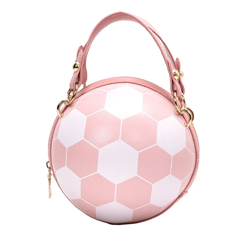 Women Ladies Football Volleyball Round Crossbody Shoulder Bag PU Leather Tote Purse Handbag Chain Purse Satchel