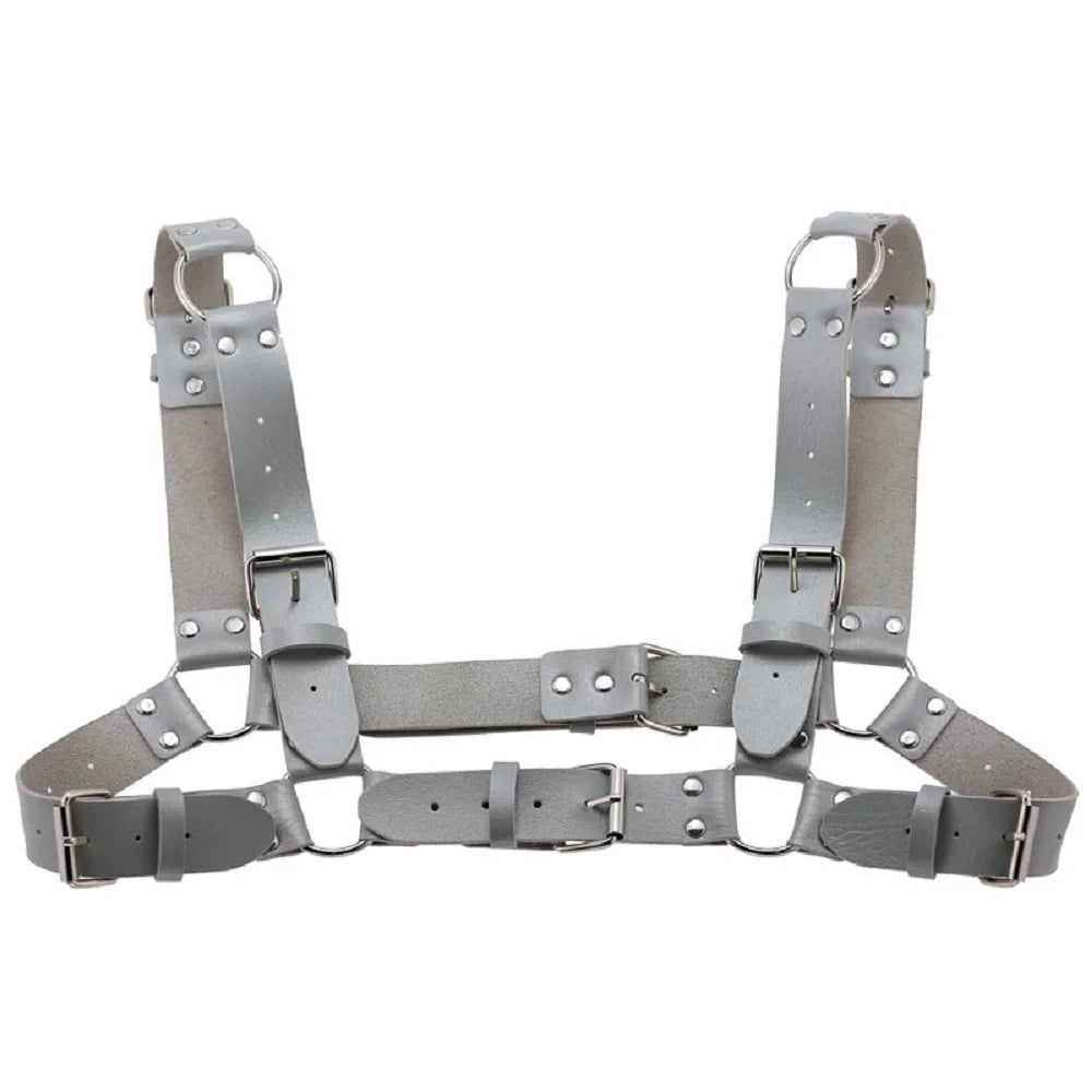 Decopunk Women Men Sexy Punk Chest Harness Adjustable Caged Metal Body Chain PU Leather Choker Statement Necklace Party Clubwear