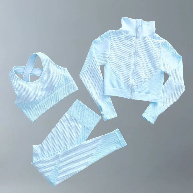 Yoga Suits Women Fitness Wear Gym Set Sports Outfits Training Exercise Workout Pants Long Sleeve Crop Top Bra Womens Tracksuits